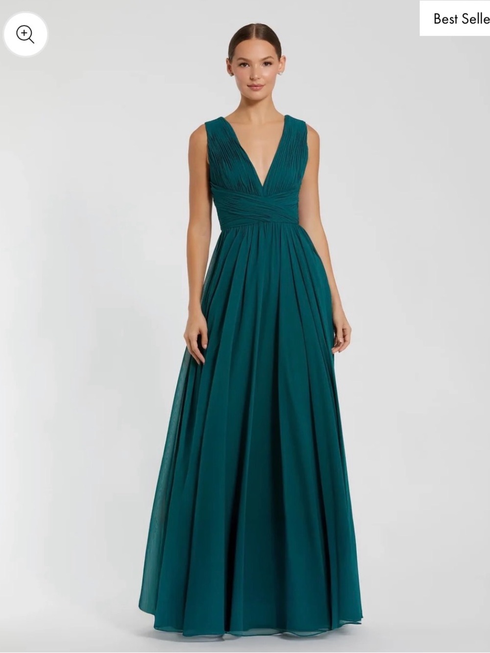 Mac Duggal | Sleeveless Ruched V Neck Chiffon Gown in Teal